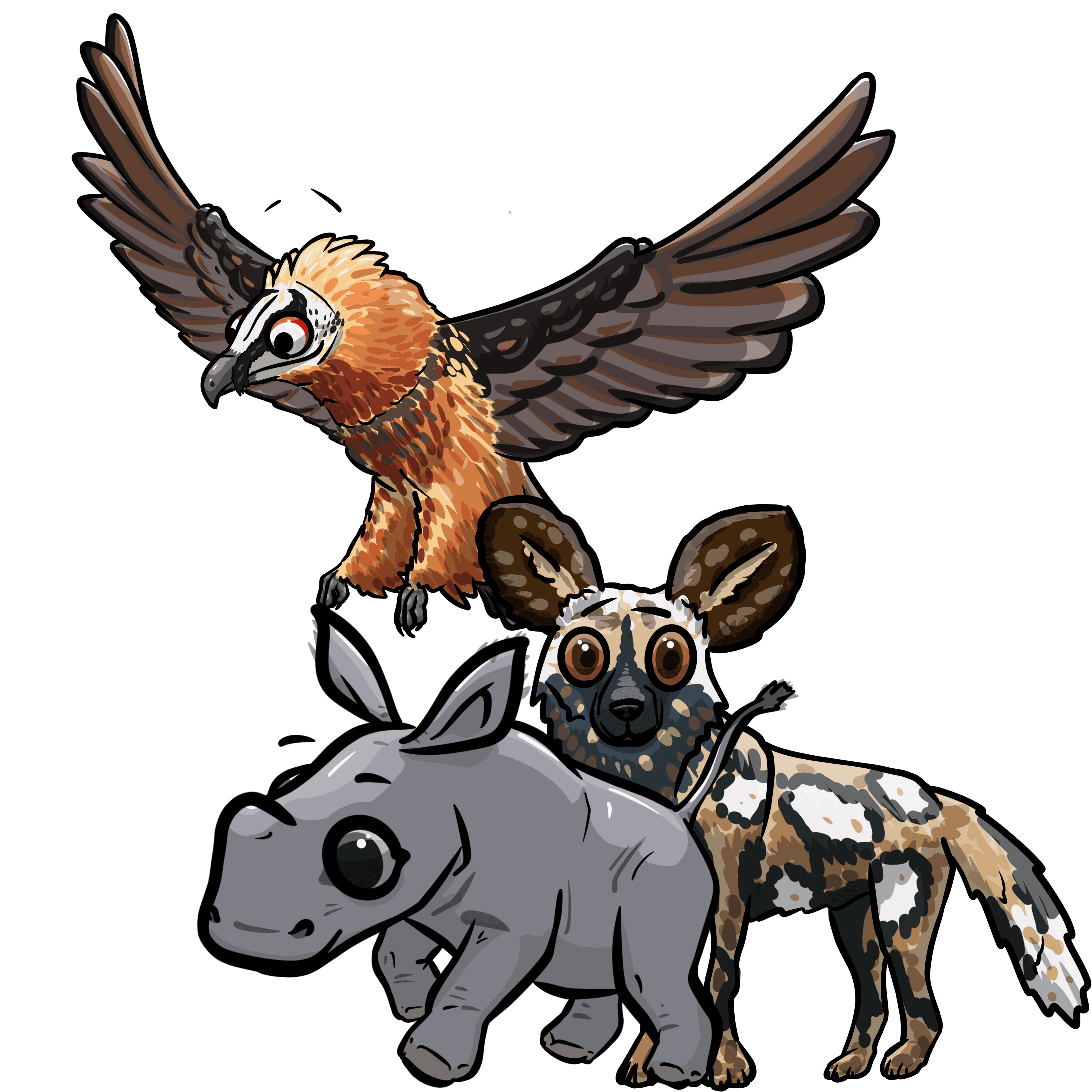 Veszélyeztetett állatok, gyerekkönyv illusztráció